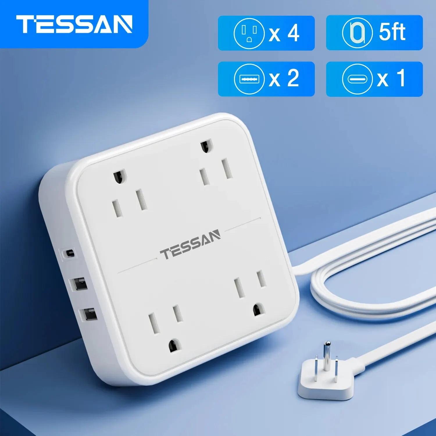 TESSAN ÷ ÷ Ƽ, AC ܼƮ 4 , USB Ʈ 2 , CŸ 1, 7  1  , 5ft ʹ ͽټ ڵ